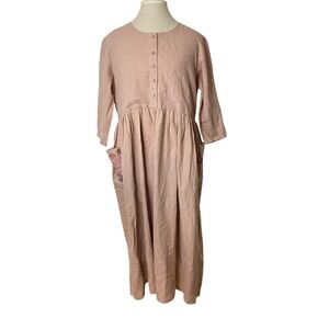 Bombay Paisley Blush Pink Embroidered Prairie Dress Size Large Cotton Blend